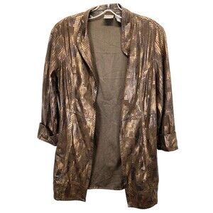 Chico's Womens Open Front Cardigan Jacket Size 0 Brown Faux Leather Animal Print